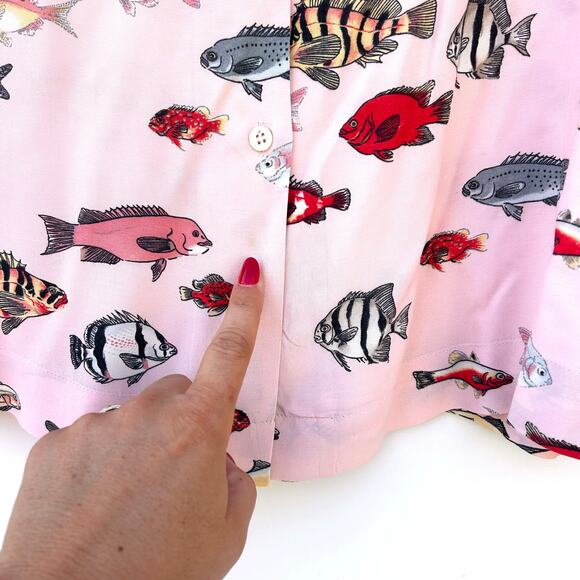 Vintage Esprit Fish Print Button Down Quirky Artsy Shirt Medium Rayon - Picture 6 of 8